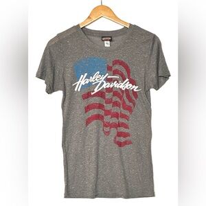 Harley-Davidson Gray Tee‎ with Red and Blue Graphic size large